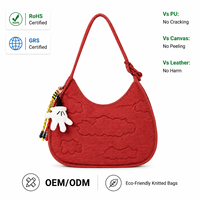 Sac à main tricoté pour femme avec logo personnalisé, sac à bandoulière mode à sangle unique, sac d'épaule hiver couleur bonbon avec motif gaufré unique