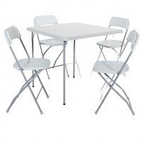 Ensemble table et chaises pliantes carrées 5 pièces, gris clair, en résine, pour bureau et événements – Vente directe fabricant