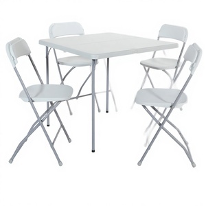 Manufacturer Direct 5-Piece Folding Square <b>Table</b> & Chair <b>Set</b>, Light <b>Grey</b> Resin Commercial <b>Dining</b> <b>Set</b> for Office & Events - Product Image 1