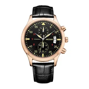 MEGIR 2021 100% оригинальные модные часы для мужчин большой циферблат спортивные часы водонепроницаемые кожаные кварцевые наручные часы