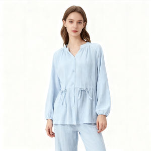 春秋 コットンガーゼ 無地 ゆったり 通気性 レディース 長袖 パジャマ - Product Image 5