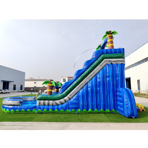Toboggan aquatique gonflable commercial en PVC durable, toboggan aquatique tropical coloré en forme de palmier avec base de piscine - Product Image 6