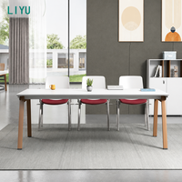 Ensemble de table de conférence en bois blanc LIYU, 6 chaises rouges, pieds en métal, salle à manger, salle de réunion, mobilier de bureau, moderne et minimaliste