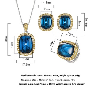 Fashion Jewelry Eco-friendly Copper 12*16/10*12mm Sugar Cubic Zirconia Gold Plated Necklace <b>Set</b> With Blue Stones for Women - Product Image 2