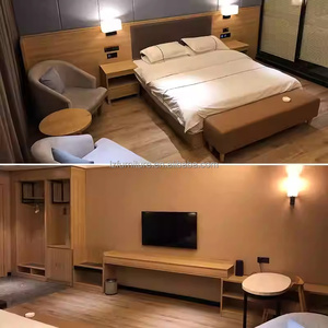 Compact Hotel Apartment Bedroom Furniture Twin Beds With Nightstands <b>Side</b> <b>Table</b> Seating & Desk Combo for Small Guest Rooms - Product Image 6