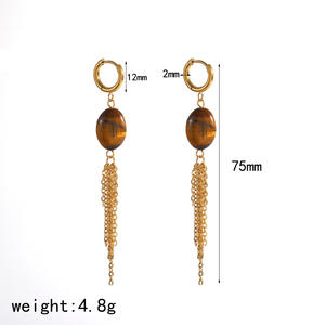 CAIOOCHE - Juego <span class=keywords><strong>de</strong></span> Aretes Largos <span class=keywords><strong>de</strong></span> Acero Inoxidable Vintage al por Mayor, Chapados en Oro, con Piedra <span class=keywords><strong>de</strong></span> Ojo <span class=keywords><strong>de</strong></span> Tigre <span class=keywords><strong>de</strong></span> Resina, Joyería <span class=keywords><strong>de</strong></span> Moda para Mujer - Product Image 5