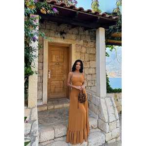 ชุดเดรสวินเทจสีน้ำตาลทรงสวยสง่าสำหรับสุภาพสตรี ไซส์ XL แบบไร้สายรัดไหล่ แขนพอง ผ้าสแปนเด็กซ์ รับสกรีนโลโก้ เหมาะสำหรับโอกาสในช่วงกลางวัน ฤดูใบไม้ผลิ ฤดูใบไม้ร่วง ฤดูหนาว - Product Image 4