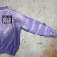 Sweat-shirts surdimensionnés rétro streetwear personnalisés avec logo, effet délavé, poche centrale et rayures blanchies – Vente en gros