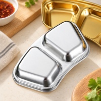 Plat à sauce carré en acier inoxydable SUS304 à compartiments séparés, plaqué or, pour sauce soja, vinaigre, utilisation sur table de cuisine