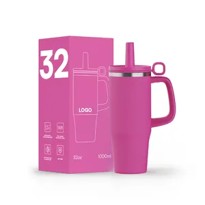 Benutzer definiertes Logo 32 oz 40 oz 50oz doppelwandiger Vakuum-Edelstahl 40 oz Kaffee Quencher Tumbler Reise becher mit Griff und Strohhalm