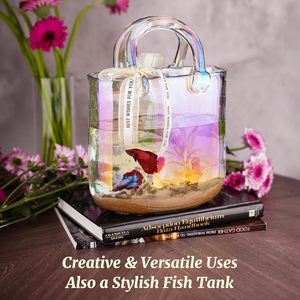 NiHome Florero <span class=keywords><strong>de</strong></span> Vidrio Iridiscente, Pecera <span class=keywords><strong>de</strong></span> Boca Ancha con Asa Engrosada, Diseño <span class=keywords><strong>de</strong></span> Bolso con Lazo <span class=keywords><strong>de</strong></span> Cinta <span class=keywords><strong>de</strong></span> Seda, Decoración del Hogar para Bodas - Product Image 4