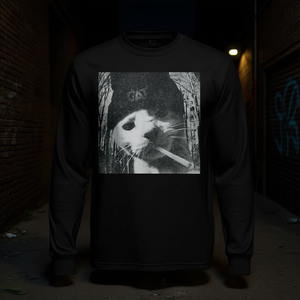 Smoking Cat Beanie <b>Meme</b> Grunge Aesthetic Long Sleeve <b>T</b>-<b>Shirt</b> - Product Image 3