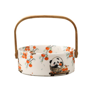 Mystic Arts Ceramic Fruit <b>Basket</b> With Handle Modern Style For Dessert <b>Storage</b> And Tea Serving - Product Image 1