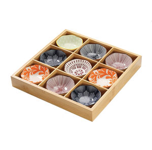 Nueve rejillas ecológicas modernas Dim Sum plato de madera para manualidades cajas de madera hechas a mano logotipo personalizado fruta aperitivos carteles de pared Color Natural - Product Image 1