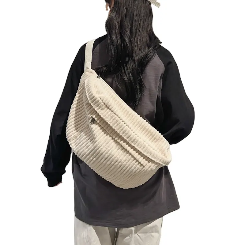 2024 Corduroy Retro Solid Color Striped Hip Sack For Outdoor Sport Chest Bag Large Capacity Crossbody Bag