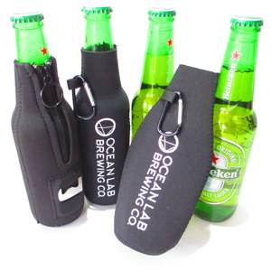 Black Neoprene Insulated Beer <b>Bottle</b> Sleeve Cooler Bag with Built-In <b>Bottle</b> Opener Convenient and Stylish Beer Holder - Product Image 5