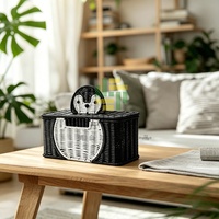 Boîte de rangement de câbles en plastique PP tressé, faite à la main et personnalisée, avec couvercle en forme de pingouin, pour bureau, style moderne et minimaliste