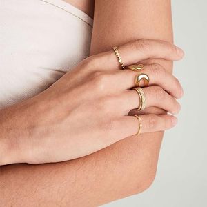Anel Chunky Dourado 14K com Revestimento de Ouro <span class=keywords><strong>Real</strong></span>, Anéis Abertos de Declaração, Camada Dupla, Acabamento Alto, Anel Empilhável Grosso para Mulheres e Homens - Product Image 2