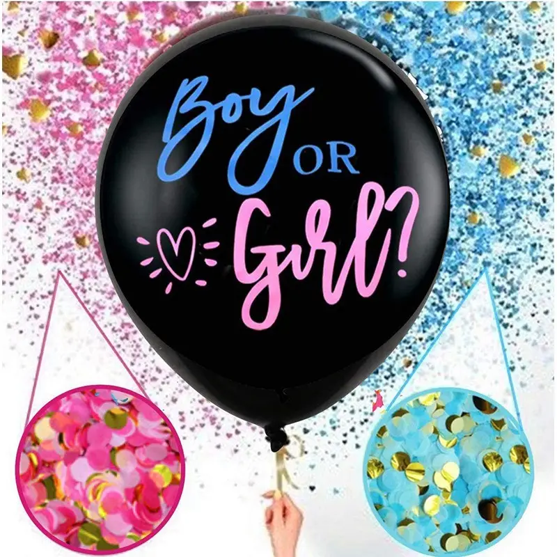 Citroen 36 Inch Baby Geslacht Onthult Grote Zwarte Ballonnen Met Roze En Blauwe Hartvorm Confetti Packs Voor Jongens Of Meisjes Feestartikelen