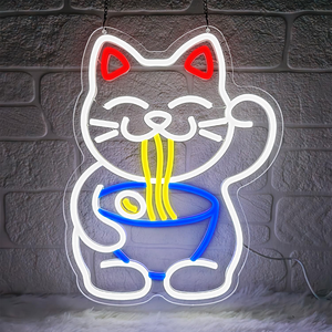 Letrero de Neón Personalizado de Gato de la Suerte con Ramen, Entrega Rápida, para Pared, LED, para Dormitorio, Bar, Sala de Juegos, Regalo Divertido para Amantes del Anime, Fanáticos de la Comida - Product Image 1