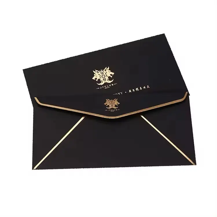 Изготовленный на заказ черный картон переработанный конверт отель ключ-карты конверты с золотой фольгой логотип письмо Премиум конверт бумага крафт