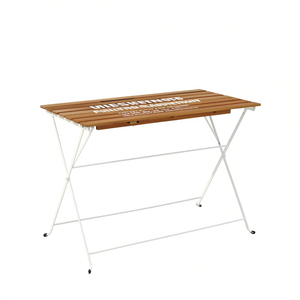 Acacia Wood Steel Folding Outdoor <b>Table</b> <b>Brown</b> Modern Design - Product Image 1