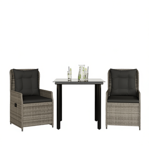 <b>Grey</b> Rattan Garden Dining Set 2 Seater Weather Resistant Outdoor Furniture Contemporary Style Steel <b>Frame</b> - Product Image 1