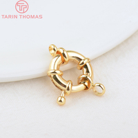 Vente en gros de fermoirs à ressort en laiton couleur or 24 carats, forme anneau, 2 trous, connecteurs de bracelet, fermoirs de haute qualité, accessoires de bijoux DIY