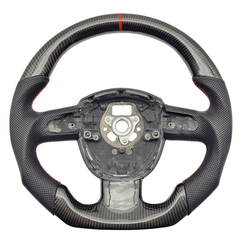 Cuir noir + fibre de carbone + bande rouge + stitchin rouge