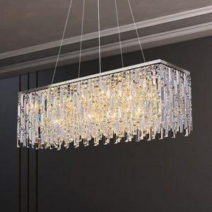 Zeal Lighting Restaurante Colgante Moderno Lujo Rectangular Plata Candelabros de cristal sobre mesa de comedor rectangular - Product Image 5