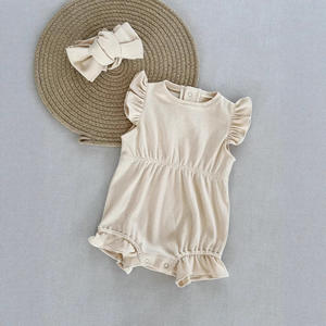 INS Style été bébé <span class=keywords><strong>combinaison</strong></span> <span class=keywords><strong>classe</strong></span> A pur coton Onesie avec manches flottantes et respirant pleine longueur barboteuse col tricoté - Product Image 4
