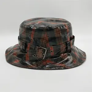 设计品牌检查布朗冷却桶帽帽子可调字符串覆盖渔民防水雨帽为妇女的帽子