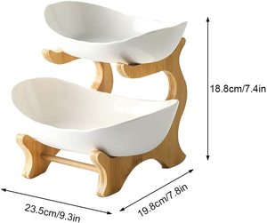 Alzata in bambù a 2 livelli banchetto di nozze ciotola di frutta in ceramica vassoio da Dessert a strati in porcellana a doppio strato con supporto - Product Image 2