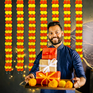 Decorazioni Tradizionali per Matrimoni Indiani, <span class=keywords><strong>Fiori</strong></span> Artificiali, Ghirlanda di Calendula Finta, Decorazioni per Mehndi Haldi e Casa - Product Image 3
