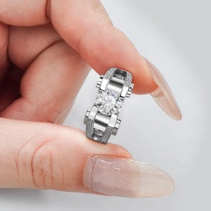 Women's 925 Silver Moissanite Engagement <b>Ring</b> Round Brilliant Cut Geometric Design Prong Setting Classic Style - Product Image 5