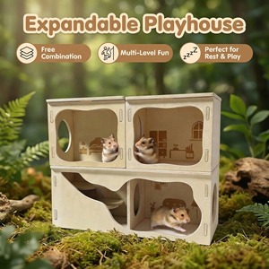 Villa confortable pour hamster, maison en bois multi-espaces, bois massif naturel, espace d'exploration amusant - Product Image 3