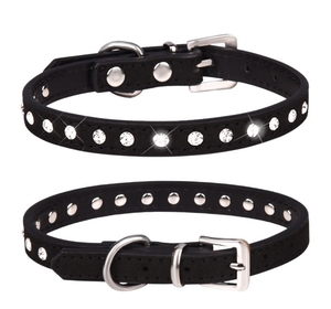 Verstellbares weiches Katzen-und Hunde halsband mit funkelnden Strass steinen Haustier leine und Halsband mit festem Muster aus PU und Leder - Product Image 4