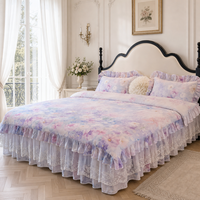 Ensemble de literie de luxe coréen en coton pur à volants de haute qualité avec dentelle élégante pour la décoration de chambre de fille