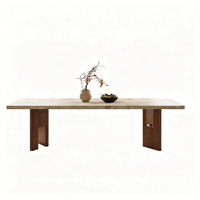 Table à manger rectangulaire moderne et minimaliste en bois massif avec plateau en dalle de dolomite suspendue pour salle à manger, mobilier de maison