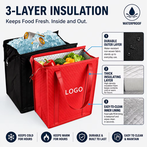 Sac isotherme pour le déjeuner, sac de courses réutilisable en tissu non tissé, imperméable, avec fermeture éclair, pour garder les aliments frais, sac de pique-nique - Product Image 6
