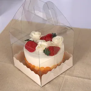 High quality clear window dessert packing boxes custom caja tarta small plastic box Handle Cake Box for packaging