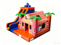 Château gonflable commercial 2-en-1 Île des pirates avec toboggan, château de saut gonflable et structure d'obstacles avec toboggan et escalier
