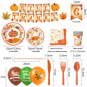 Premium Autumn Thanksgiving Party Supplies Set Plates Cups Napkins Banner for Family Holiday Events - Product Image 3