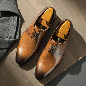 Chaussures pour hommes en cuir véritable à bout rond, quatre saisons, formelles, décontractées, en cuir de vachette texturé, haut de gamme, tendance - Product Image 3