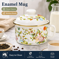Bol en émail floral jaune-vert avec corps blanc et finition imprimée de fleurs pour café, lait, soupe, maison, cuisine, salle à manger, fournisseur OEM