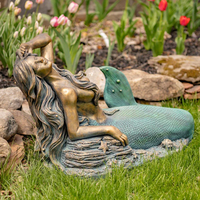 Statue de sirène en bronze coulé artisanal de grande taille avec base en marbre pour la décoration de jardin, fontaine, patio, résistante aux intempéries, lourde, pour extérieur