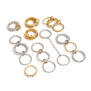 Bague empilable en acier inoxydable avec perles et zircon, design géométrique, bijou unisexe tendance, cadeau - Product Image 5