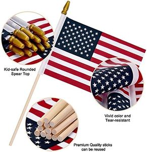 Lot de <span class=keywords><strong>12</strong></span> mini-drapeaux américains de 4x6 pouces avec bâtonnet et pointe de lance sécurisée pour enfants, décorations patriotiques pour la Journée des Vétérans et le 4 juillet - Product Image 2