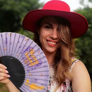 Ventilador de mano de poliéster de bambú más vendido con logotipo 21cm - Product Image 3