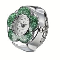 Montre bague YBcustom Mini Classique Fleur Colorée - Acier Inoxydable Plaqué Argent Invisible pour Cadeau d'Anniversaire de Mariage Unisexe